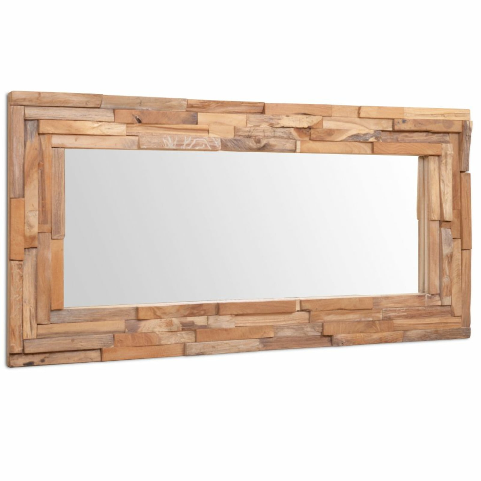 Anself Wall Mirror Teak Wood Wall Mounted Rectangle Wooden Frame Glass Mirror Entrance Hallway Wardrobe Living Room Bedroom Home Furniture Decor 47.2 x 23.6 Inches (L x W)