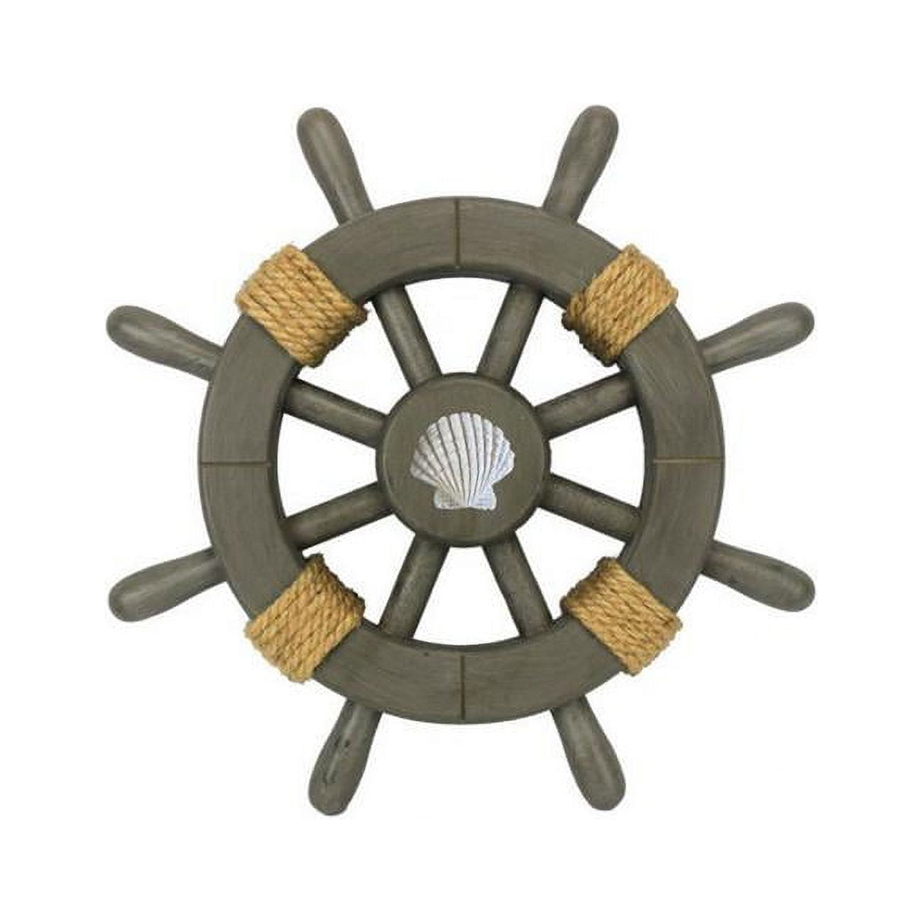 Antique Decorative Ship Wheel with Seashell- 12 in.