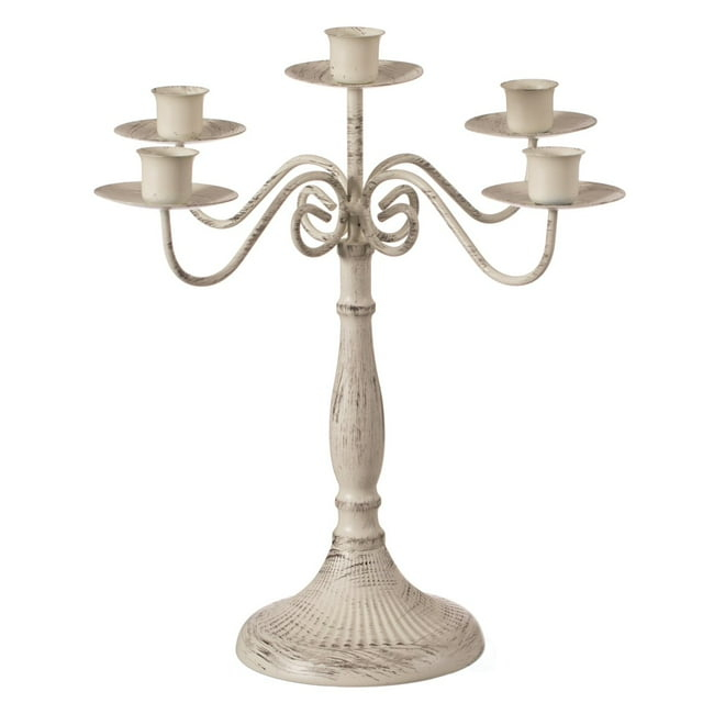 Antique 12 Distressed 5 Arm Metal Candelabra for Dining Room, Entryway, Kitchen and Vanity