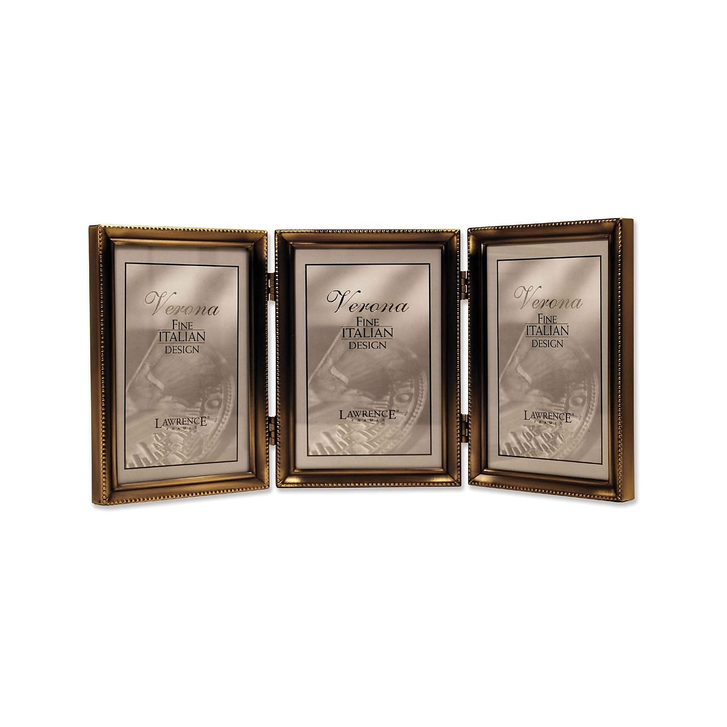 Antique Gold Bead 3.5x5 Hinged Triple Picture Frame