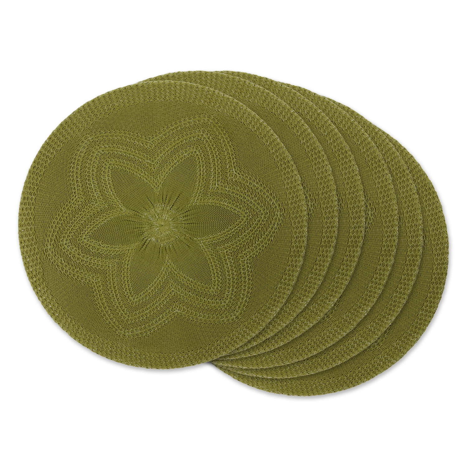Antique Green Floral Woven Round Placemat (Set of 6)