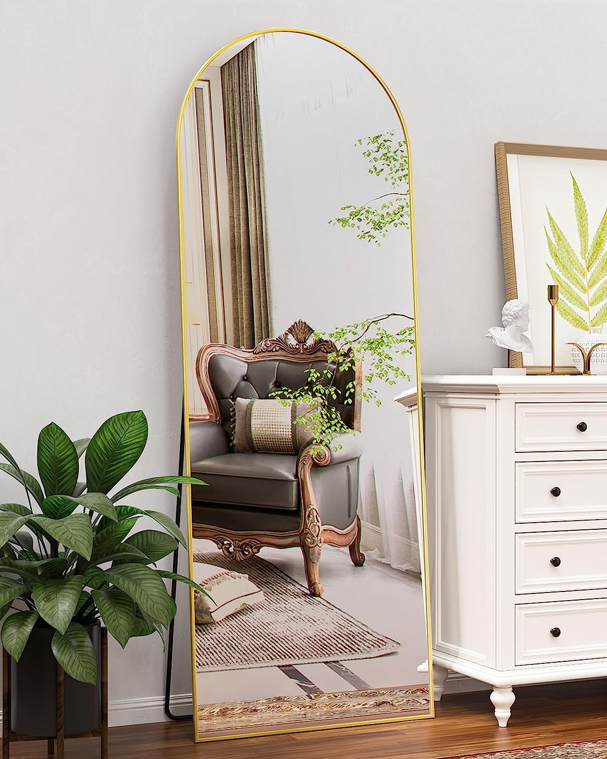 Antok Arched Full Length Mirror, 58"x18" Floor Mirror Freestanding, Floor Standing Mirror Full Body Mirror with Stand for Bedroom, Hanging Mounted Mirror for Living Room Cloakroom,Gold