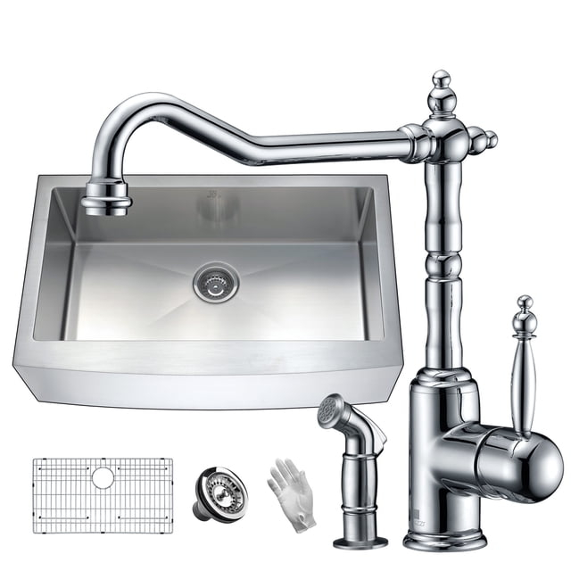 Anzzi  Elysian Farmhouse Single Bowl Kitchen Sink with Faucet - Polished Chrome