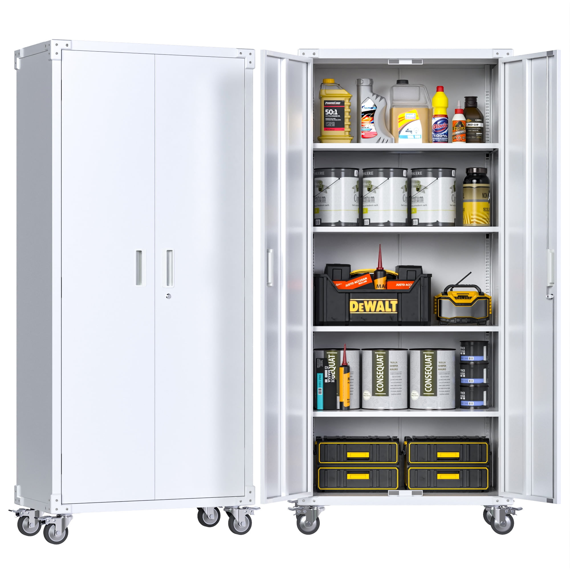 Aobabo Metal Storage Cabinet with Lock,Office Storage Cabinet with Wheels,72In Steel Storage Cabinet for Office Home Storage, White Required-Assembly