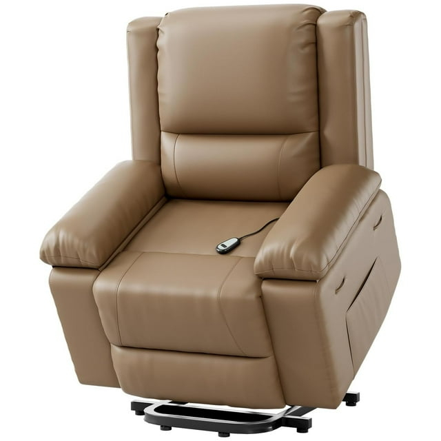 Large Brown Leather Power Lift Recliner with Massage and Heat