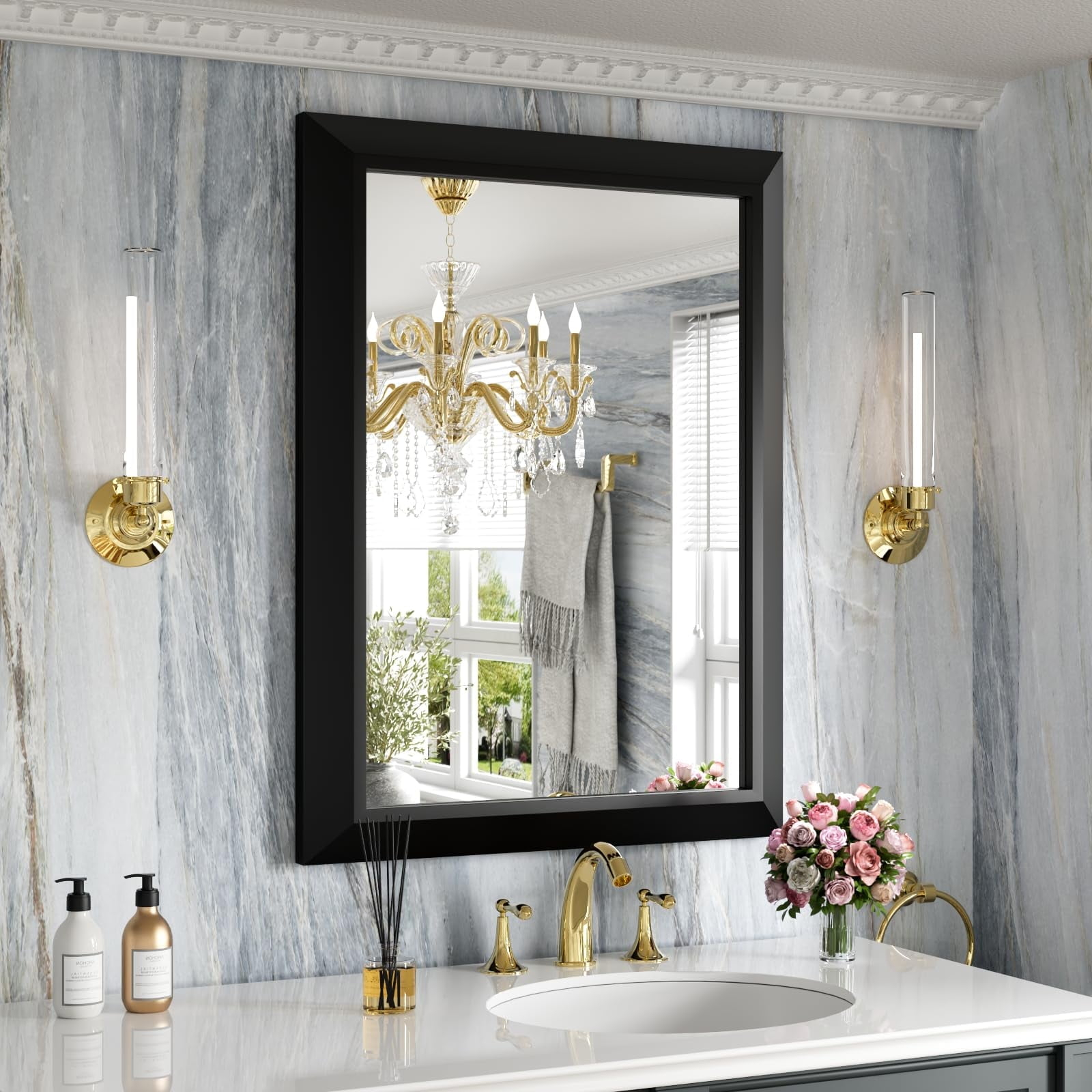 Apmir Aluminum Alloy Framed Bathroom Vanity Mirror in Tempered Glass