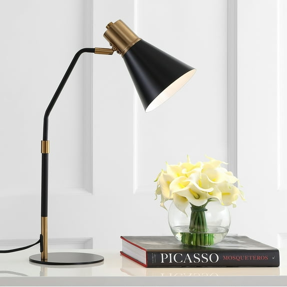 JONATHAN Y Apollo 22.5" Metal LED Task Lamp, Black/Brass Gold, JYL6129A