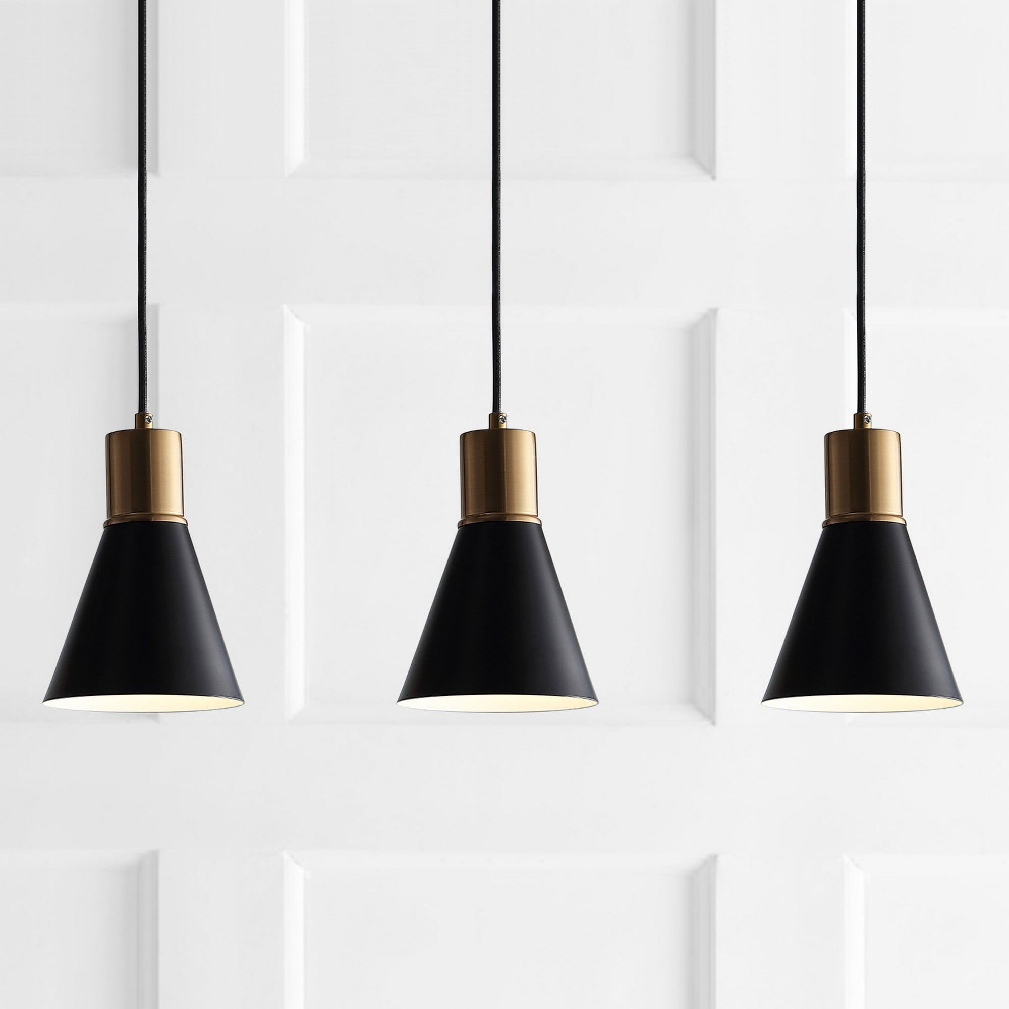 Apollo 33.5" 3-Light Mid-Century Modern Iron Adjustable Linear LED Pendant, Black/Brass Gold