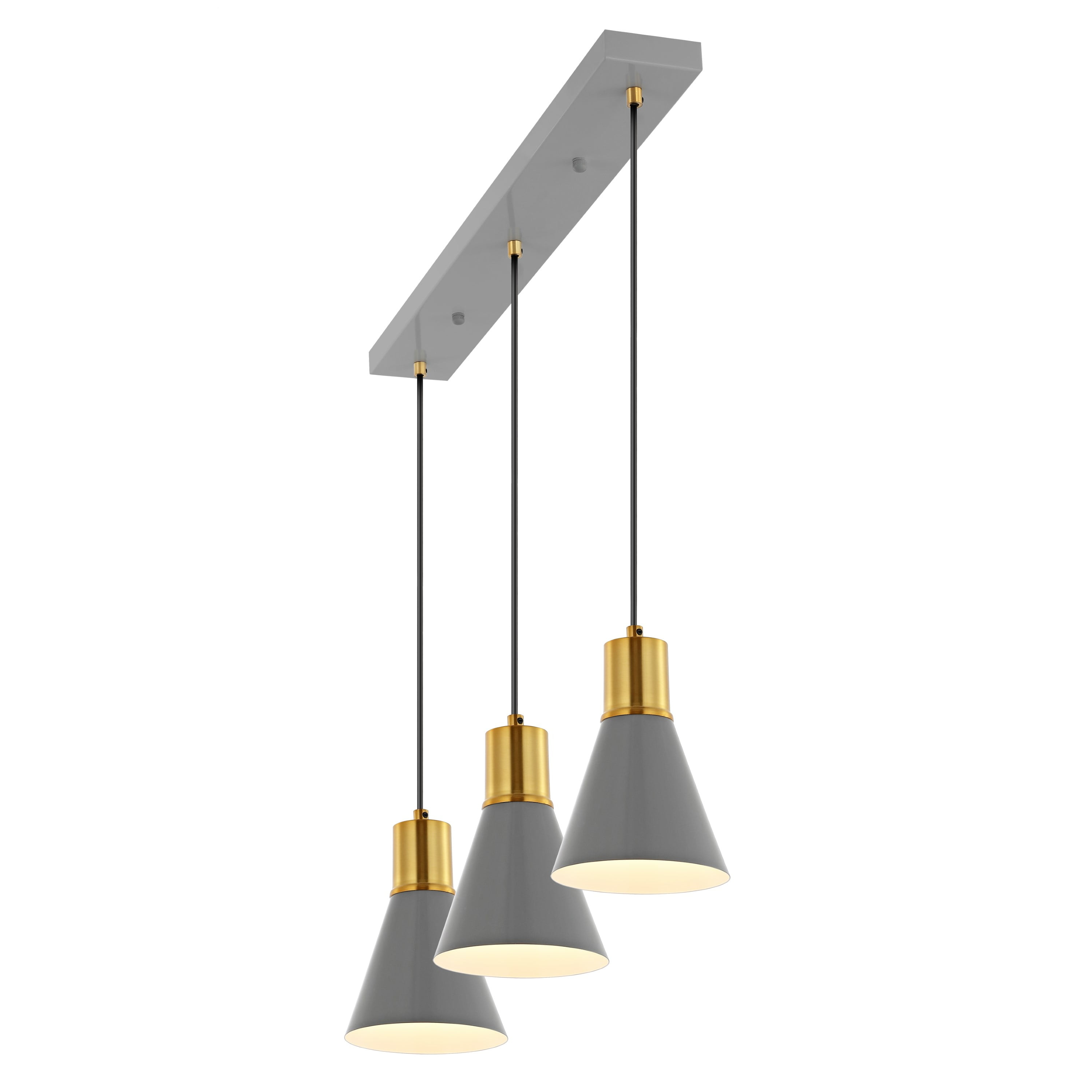 Apollo 33.5" 3-Light Mid-Century Modern Iron Adjustable Linear LED Pendant, Gray/Brass Gold
