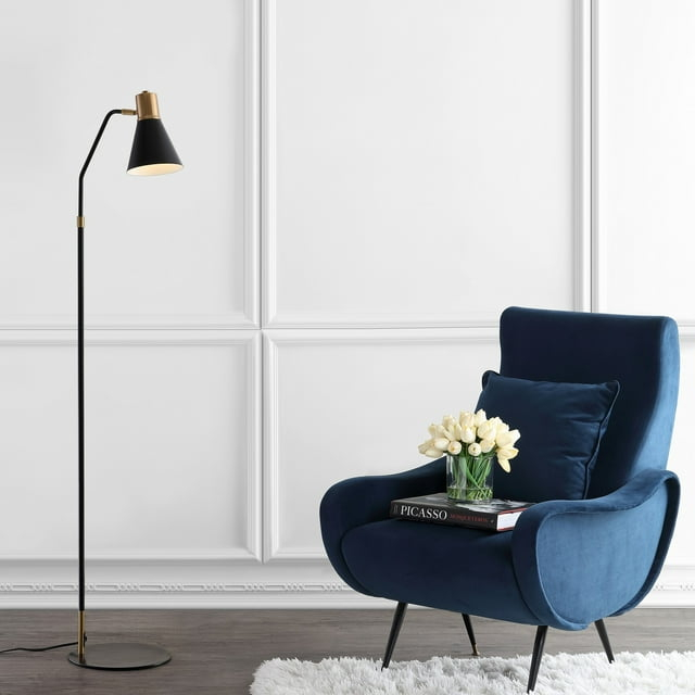 Apollo 61" Modern Metal LED Task Floor Lamp, Black/Brass Gold
