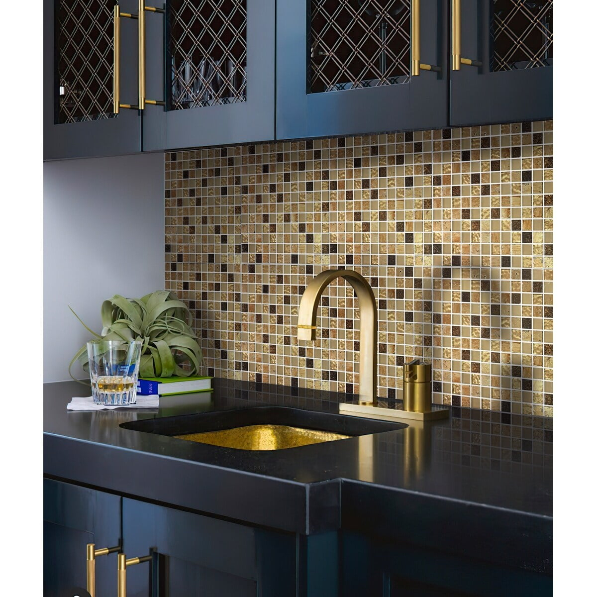 Apollo Tile   11.7-in x 11.7-in Beige , Brown Square Polished , Foiled Glass, Resin , Stone Mosaic Tile (4.75 Sq ft/case)