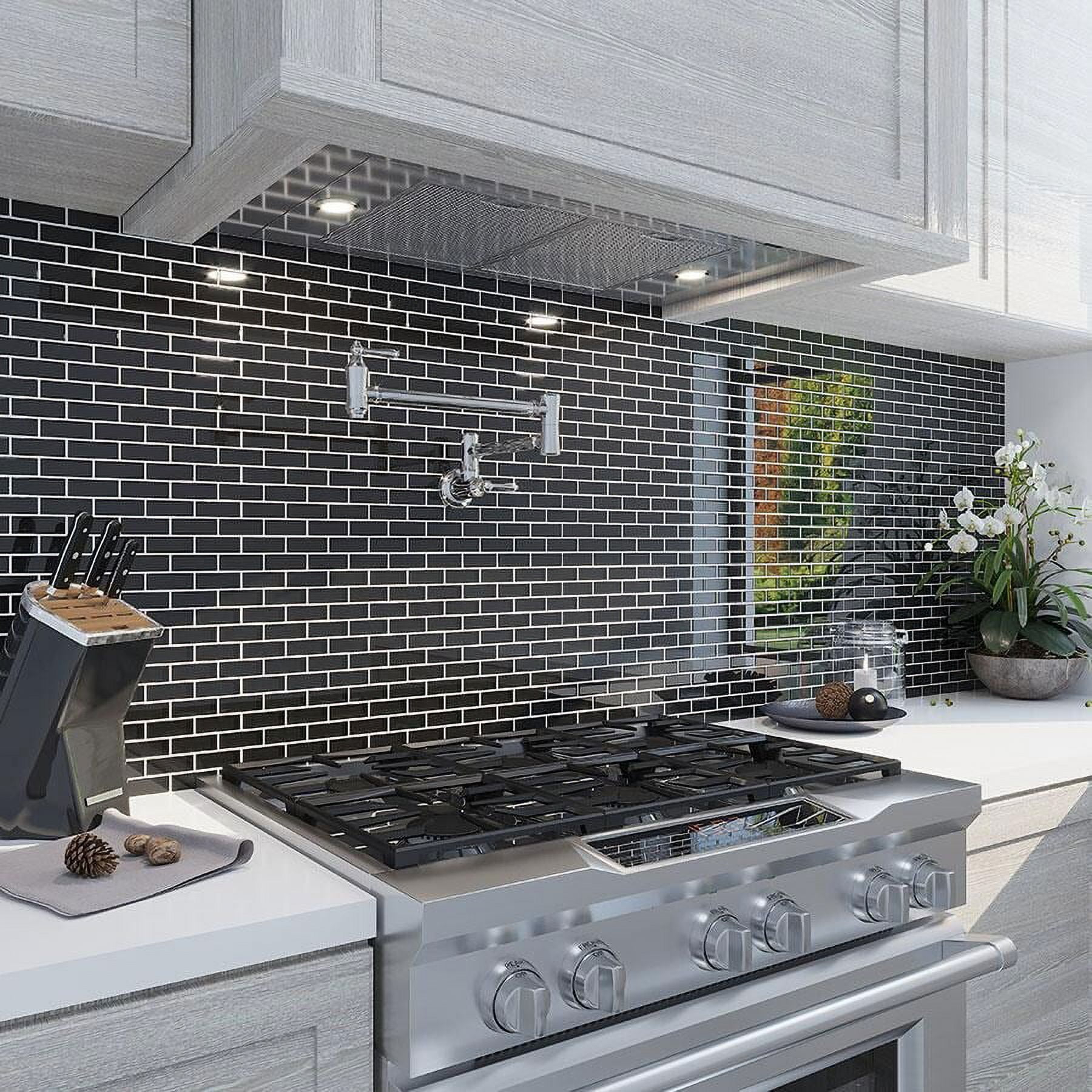 Apollo Tile   5 Pack 11.9-in x 11.9-in Black Rectangular Glossy Finished Glass Mosaic Wall and Floor Tile (4.92 sq ft/case)