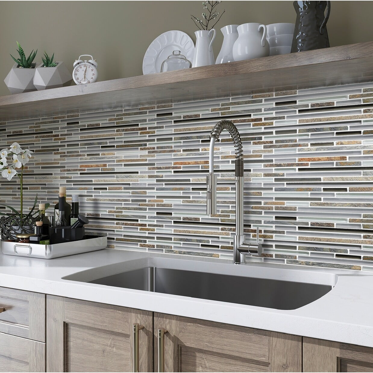 Apollo Tile   5 pack 11.8-in x 11.8-in Waterfall Gray and Beige Glass and Stone Mosaic Tile (4.83 Sq ft/case)