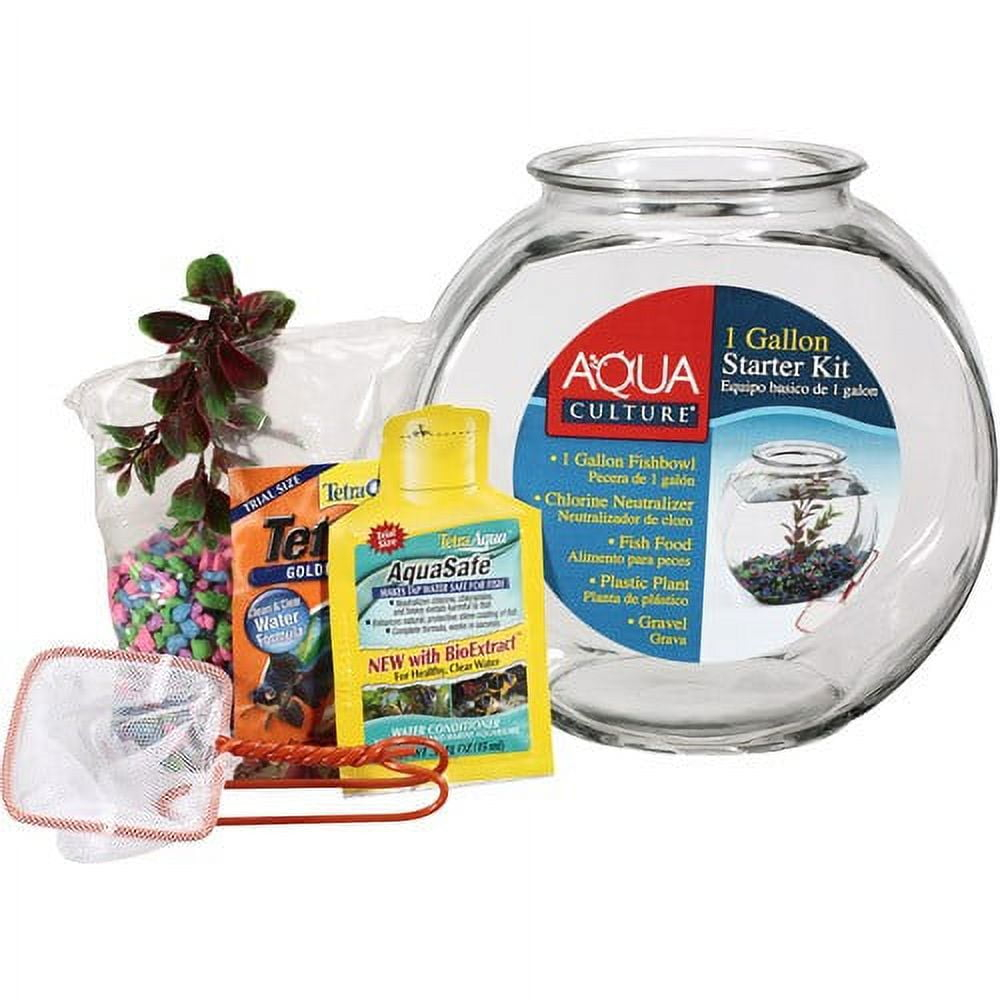 Aqua Culture Glass Fish Bowl with Starter Kit, 1 Gallon
