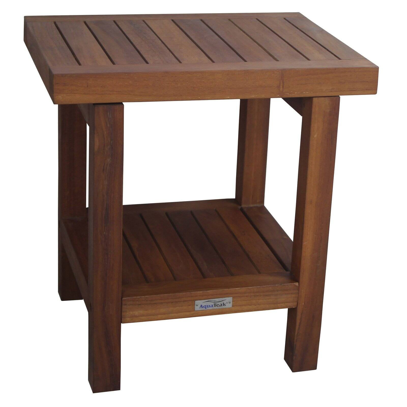 AquaTeak The Original Spa Teak Shower Bench 18" Wide with Shelf - Teak Oil