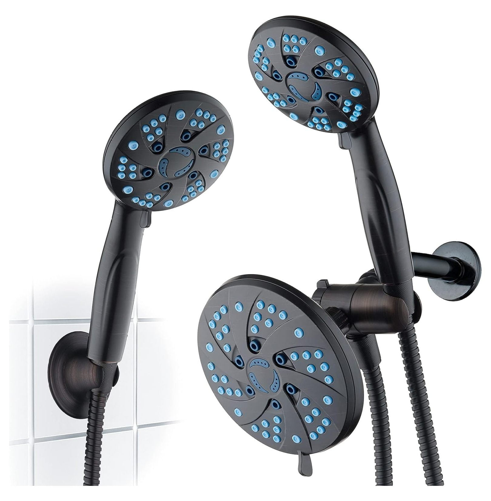 AquaCare Spa Station High Pressure -mode 3-way Rainfall & Handheld Shower Head Combo - Anti-Clog Nozzles, Extra-Long 6 ft Stainless Steel Hose, 2nd Wall Bracket/ORB Bronze Finish