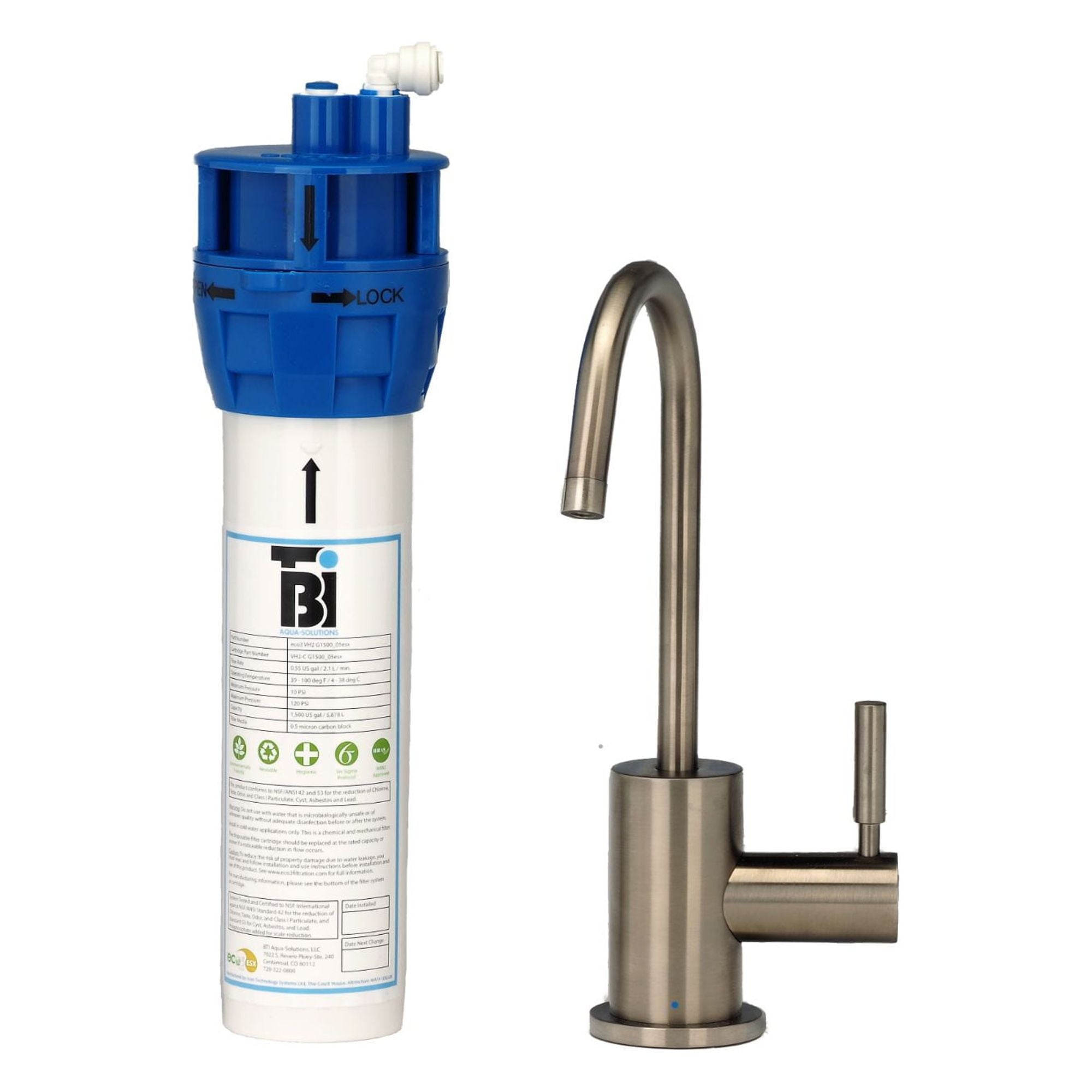 AquaNuTech AquaNuTech C-Spout Cold Water Only Faucet with Filtration System, Brushed Nickel