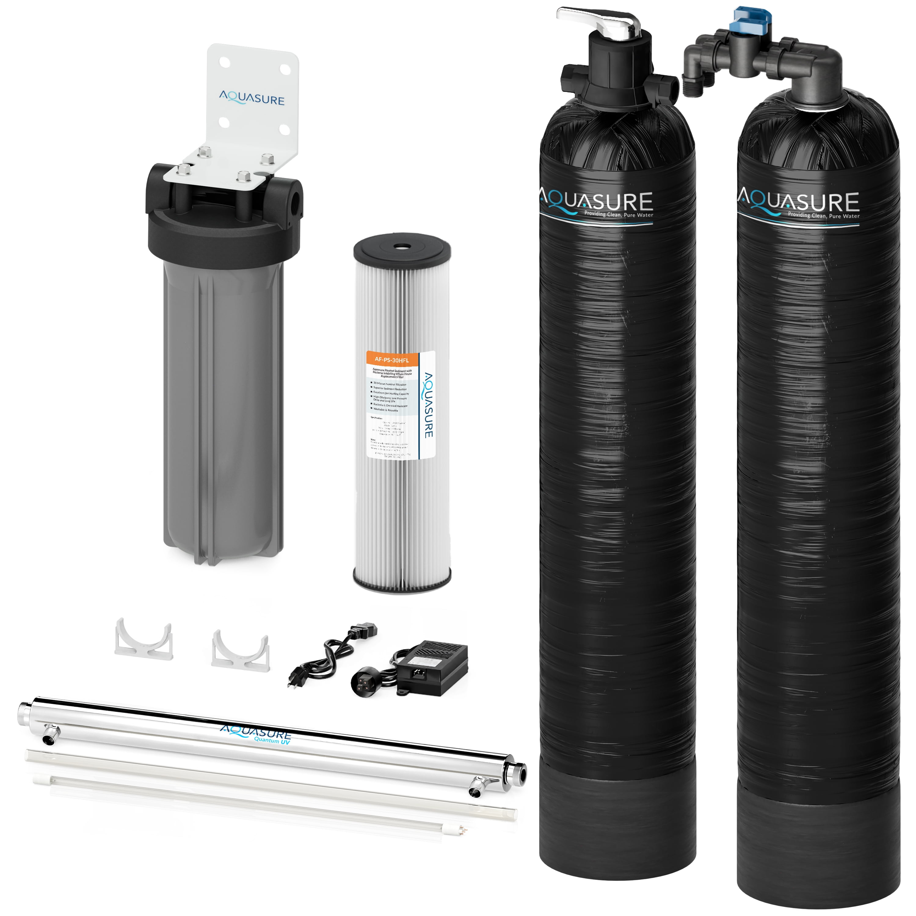 Aquasure 15 GPM Salt-Free Conditioning, Whole House Water Treatment System, Pleated Sediment Pre-Filter and UV Sterilizer