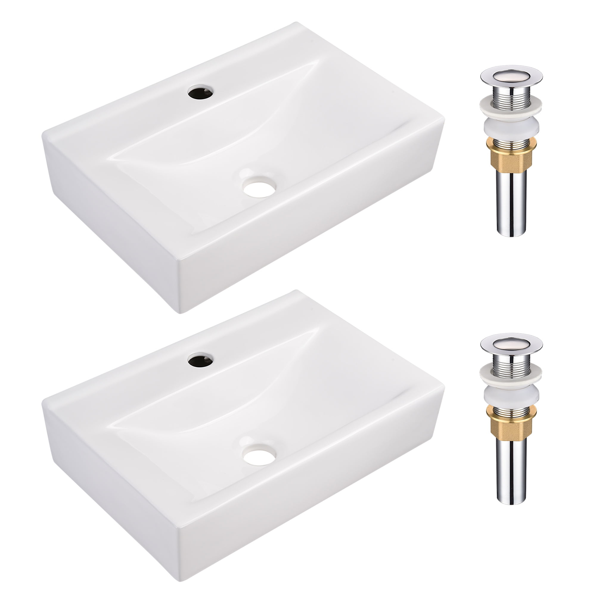 Aquaterior 18" Rectangle Bathroom Vessel Sink Pop up Drain Ceramic Basin 2 Pack
