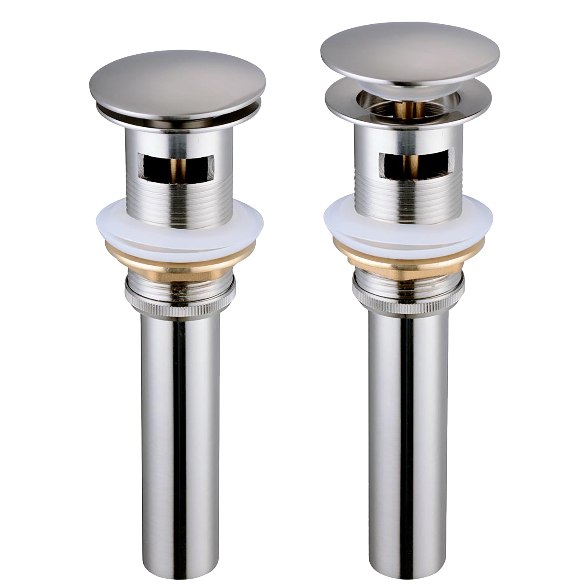 Aquaterior 2 Pack 1 5/8" Bathroom Pop Up Drain with Overflow Lavatory Vessel Basin Sink Faucet Brass Brushed Nickel