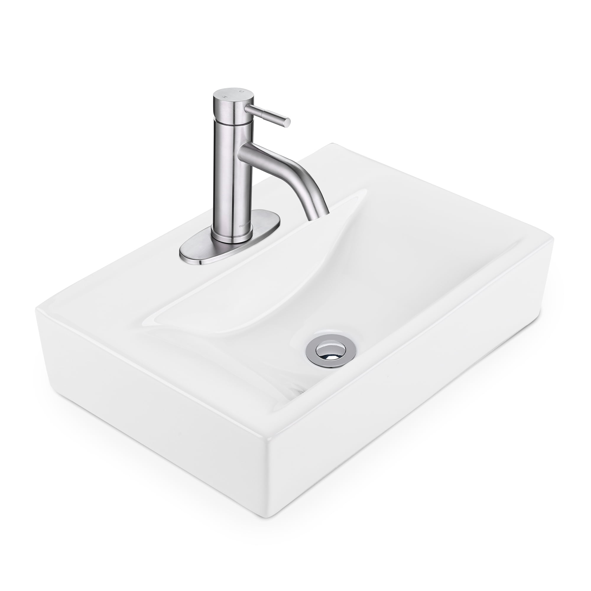 Aquaterior Rectangle Bathroom Ceramic Vessel Sink With Bathroom Single Hole Faucet Drain Combo