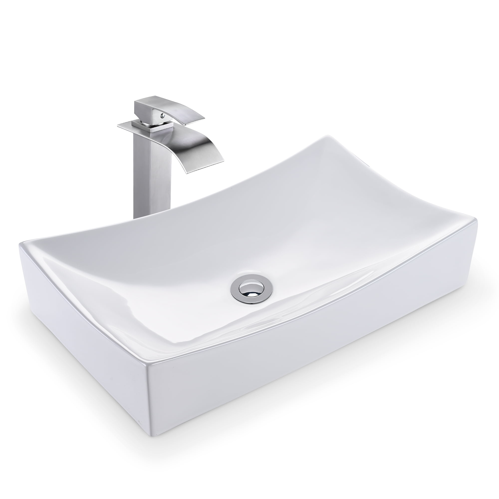 Aquaterior Rectangle White Porcelain Ceramic Bathroom Vessel Sink Bowl Basin with Chrome Drain 26"x15-5/8"x5-1/3"
