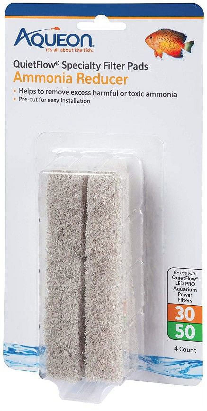 Aqueon Replacement Specialty Filter Pads Ammonia Reducer 30/50, 4 Pack