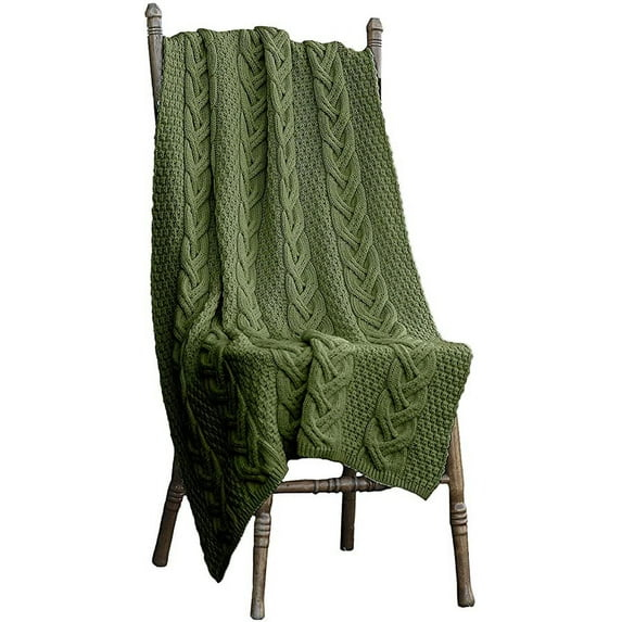 Aran SuperSoft Irish Throw 100% Premium Merino Wool Blanket Cable Knitted 60"x40" Made in Ireland