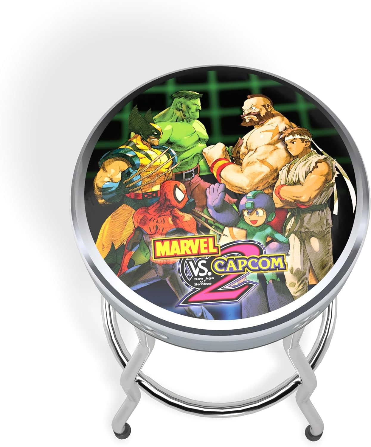 Arcade1Up Marvel Vs Capcom 2 Round Seat Adjustable Height Backless Stool, Multicolor
