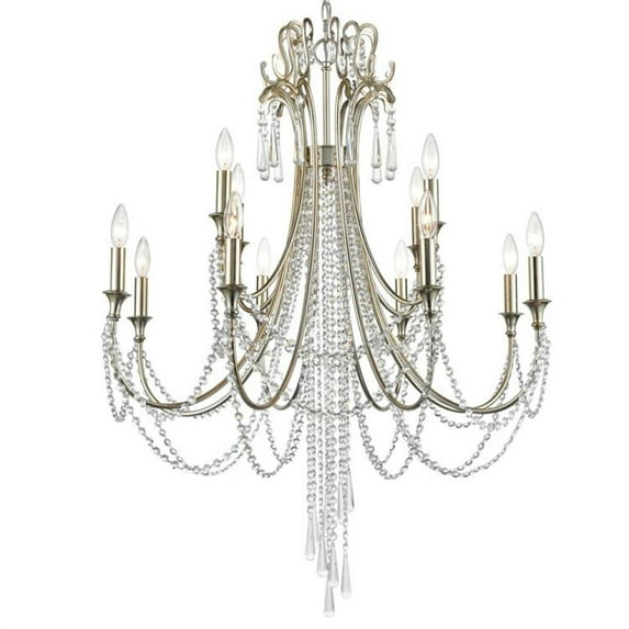 12 Light Chandelier-Hand Cut Crystal Type-Antique Silver Finish   -Traditional Installation Crystorama Lighting Arc-1909-Sa-Cl-Mwp