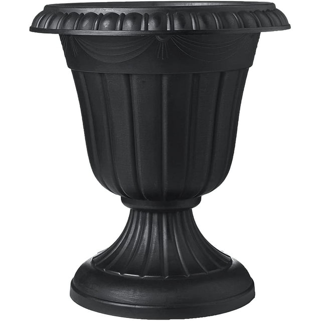 Arcadia Garden Products 16x18" Traditional Plastic Urn Planter, Black