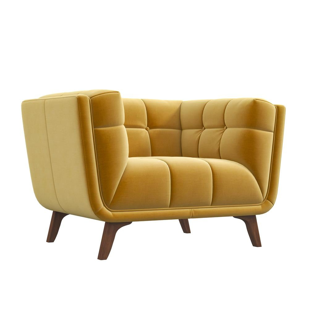 Arcadia Modern Tufted Tight Back Velvet Upholstered Lounge Chair in Dark Yellow