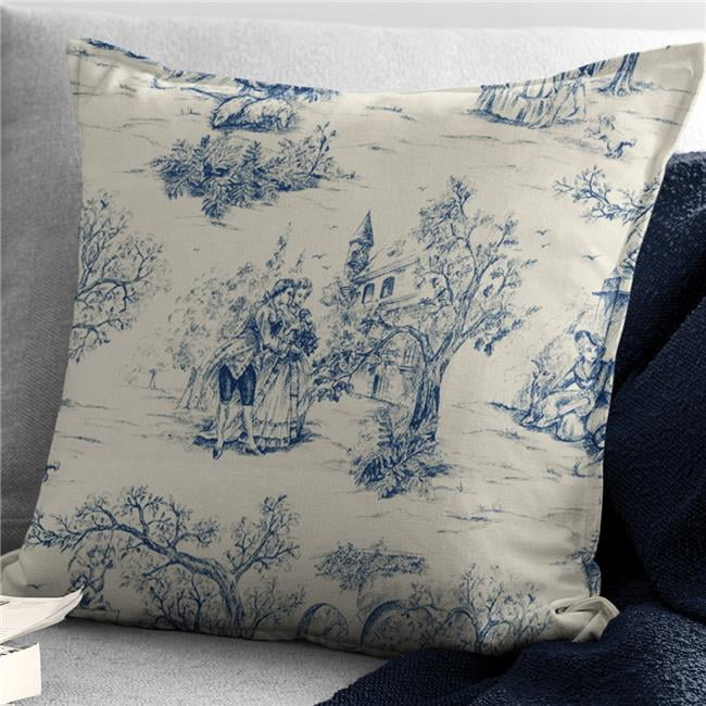 Archamps Toile Square Decor Pillow with Feather Insert, Blue - 24 in.