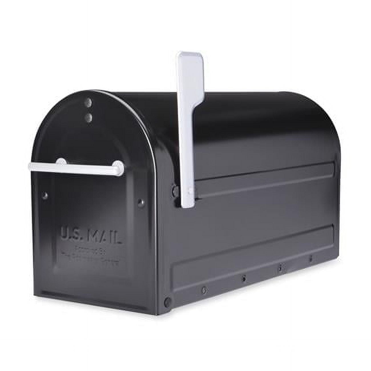 Architectural Mailboxes 7900-7B-SR-10 Boulder Post Mount Mailbox with Premium Silver Handle & Flag - Black - Large