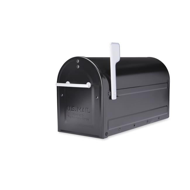 Architectural Mailboxes 7900-7B-SR-10 Boulder Post Mount Mailbox with Premium Silver Handle & Flag - Black - Large