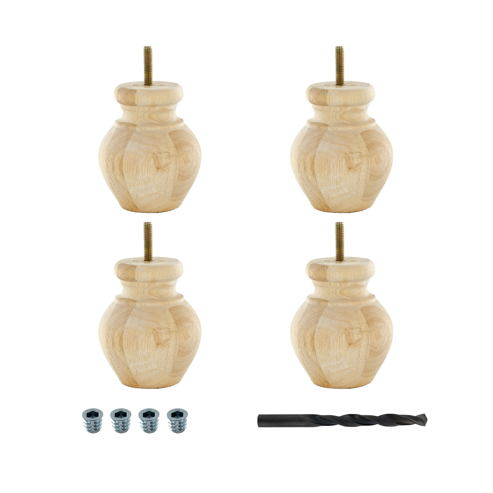 Unfinished Solid Hardwood Bun Foot Leg, Pack of 4 (Set of 4)
