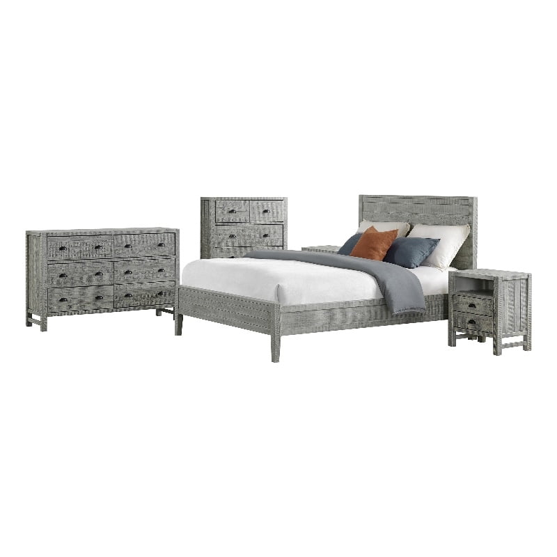 Arden 5-Piece Gray Wood Bedroom Set with Queen Bed/Two Nightstand/Chest/Dresser