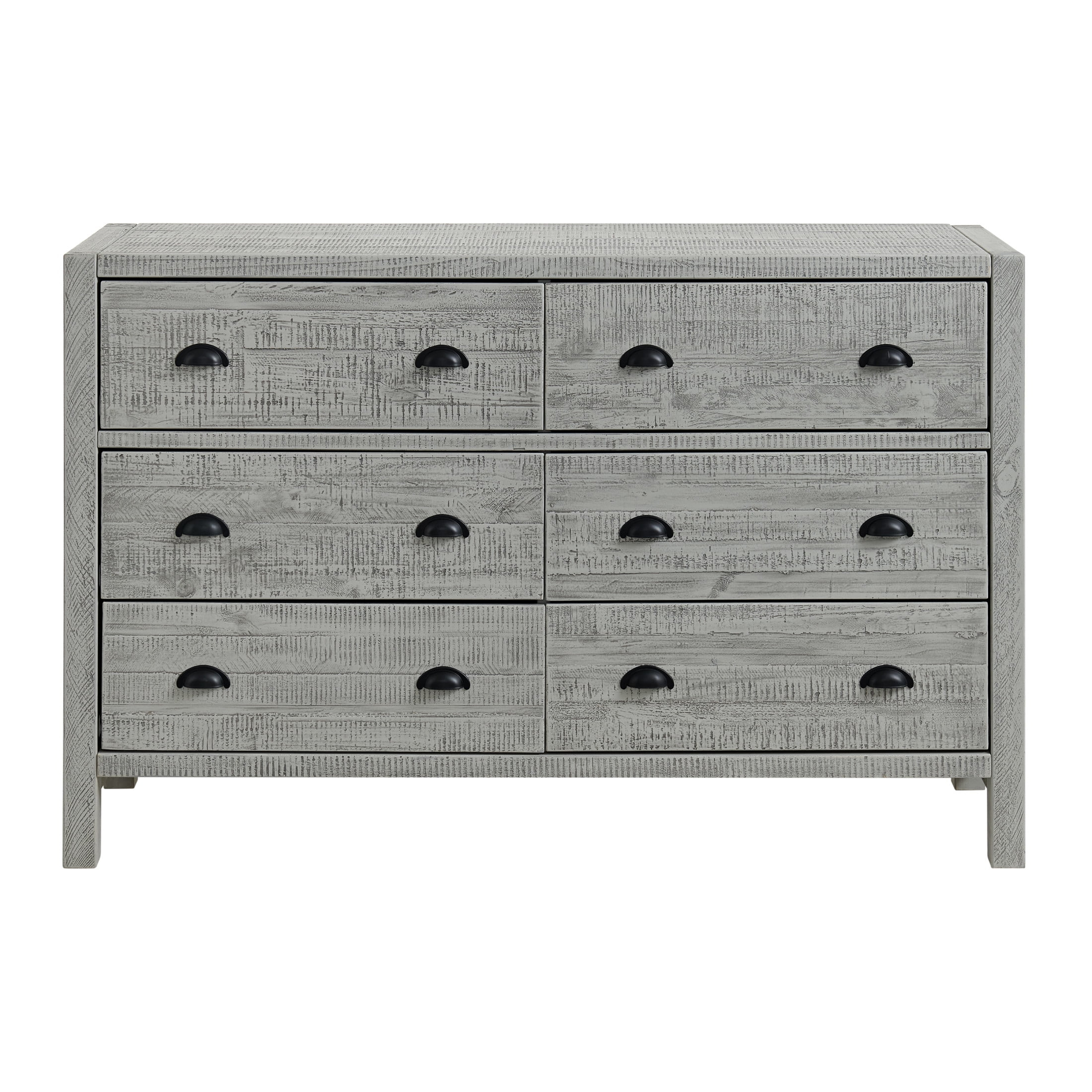 Alaterre Furniture Arden 6-Drawer Double Dresser, Solid Pine Wood, Black Metal Pulls, Anti-Tipping Kit Included, Modern Farmhouse Design, Driftwood Gray