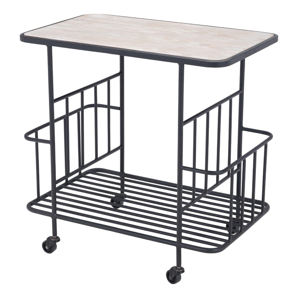 Argus Bar Cart Black Wood Top Rolling Storage Beverage Serving Table 4 Casters