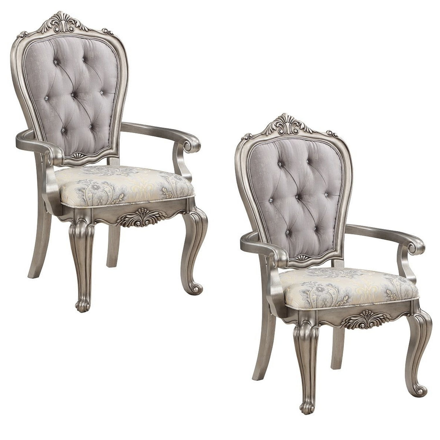 27 in. Aria Side Dining Chair, Velvet, Antique Platinum Tone - Set of 2