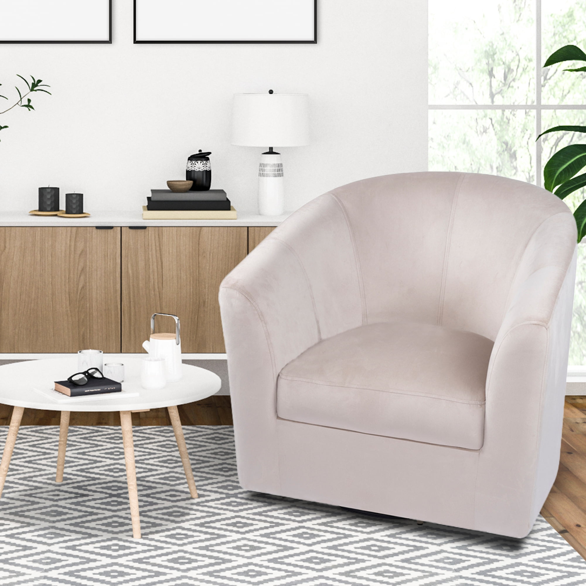 Ariana 360 Degree Swivel Barrel Chairs, Swivel Accent Chairs for Living Room with Armrest, Bucket Chairs for Home, Modern Accent Chairs, Small Club Chairs for Small Spaces - Ivory, Linen