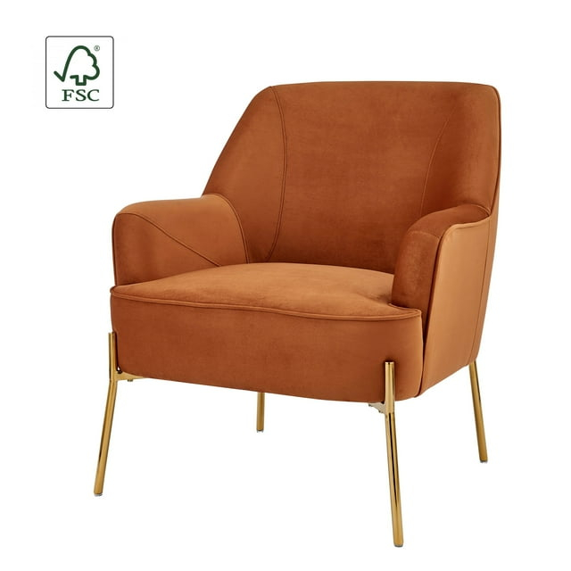 Arianna Velvet Fabric Accent Arm Chair Orange