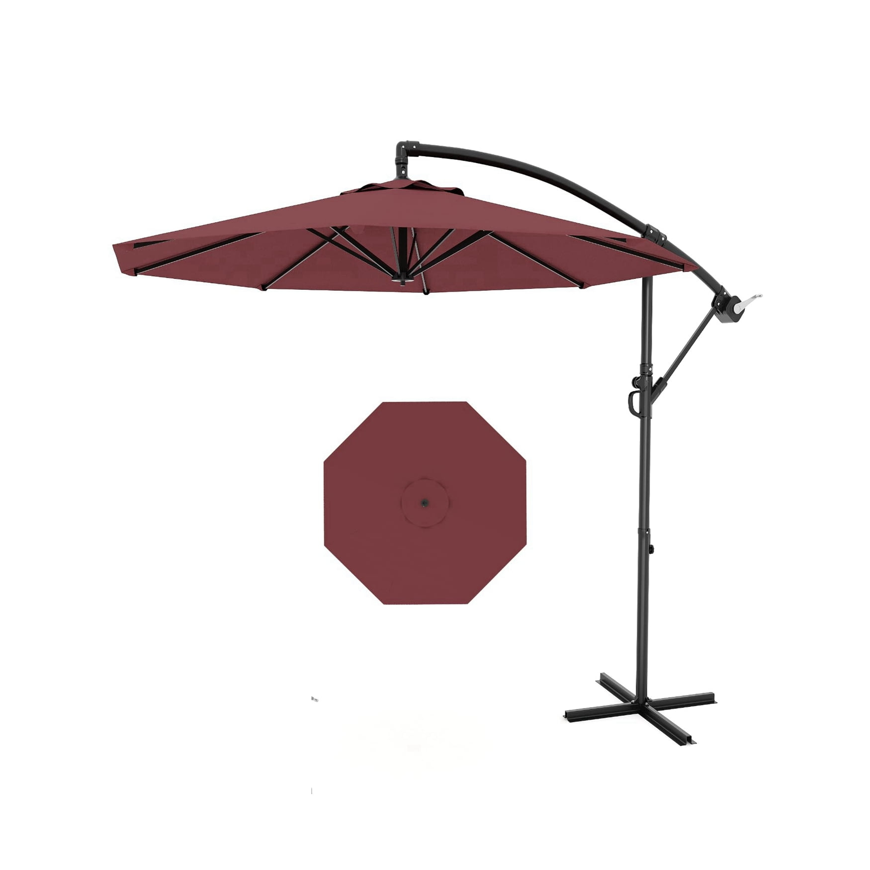 10 ft. Red Cantilever Metal Patio Umbrella with Crank Lift System