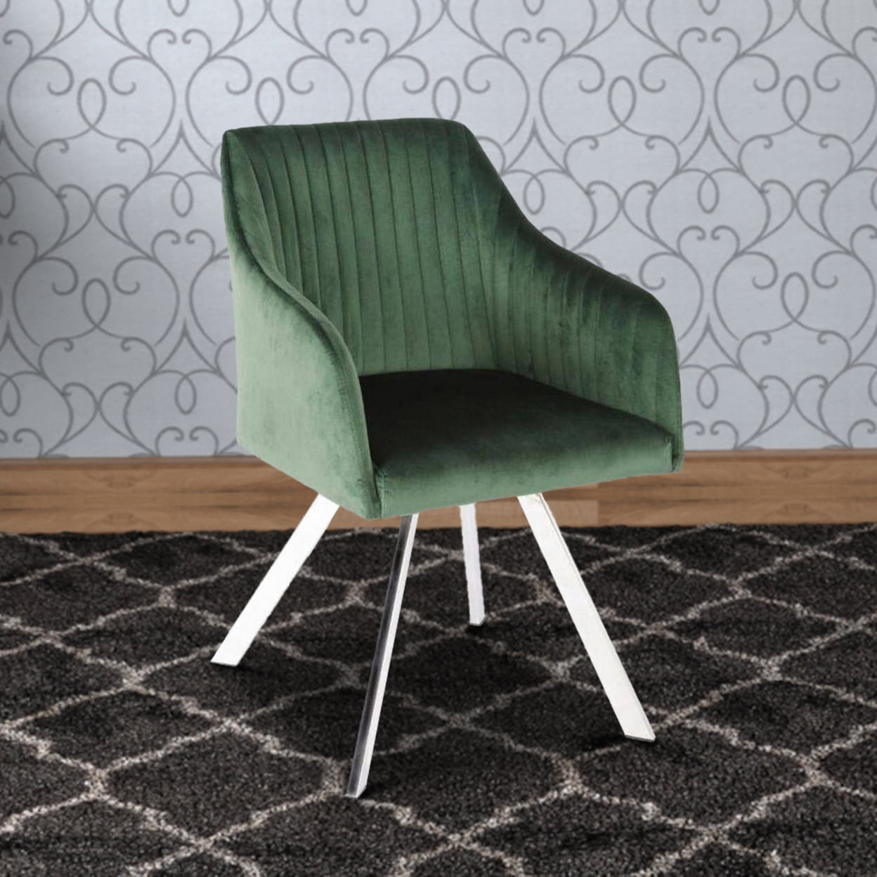 Coaster Contemporary Velvet Tufted Sloped Arm Swivel Dining Chair in Green