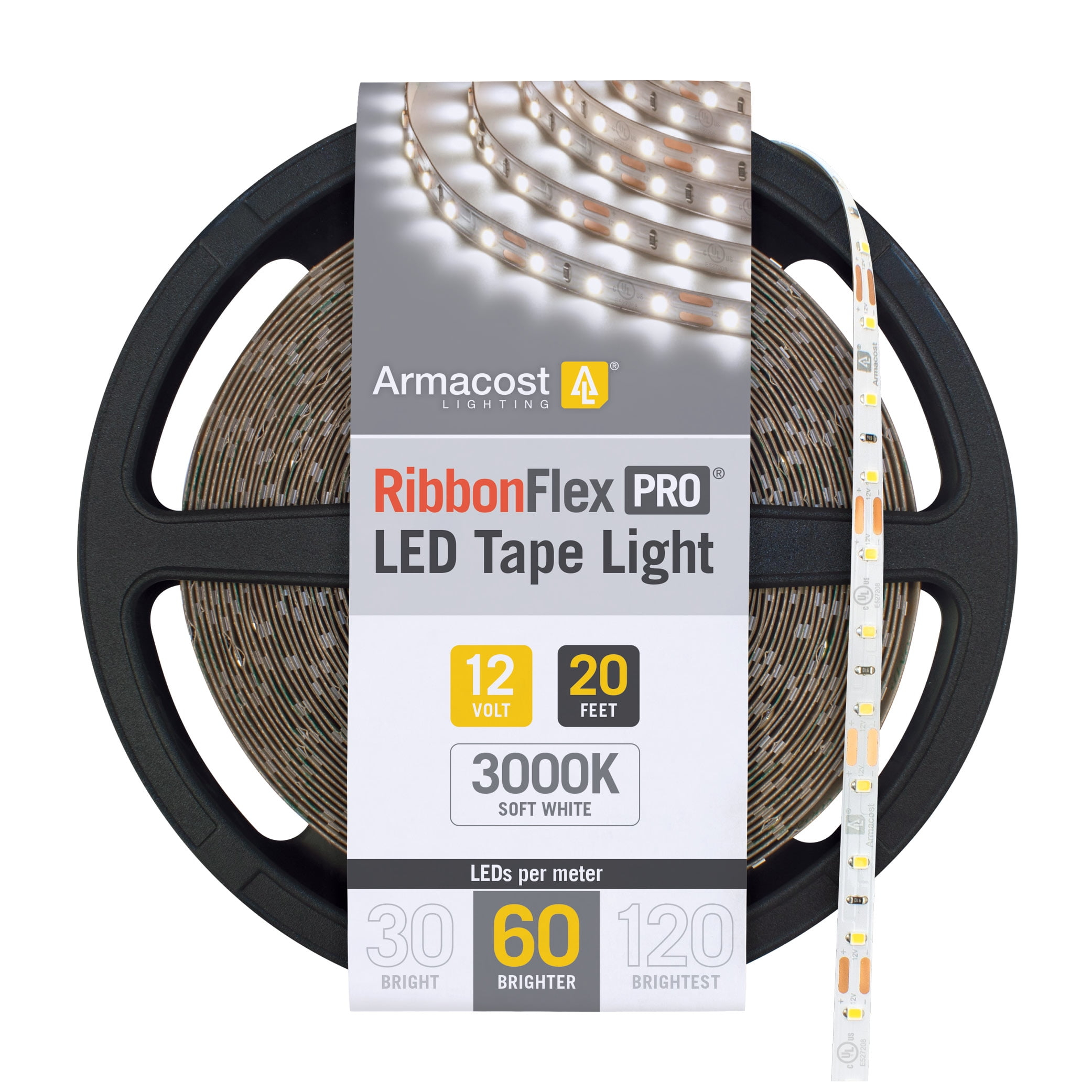 Armacost Lighting  RibbonFlex Pro 12V White LED Strip Light Tape 60 LEDs/m 20 ft (6m) - 3000K