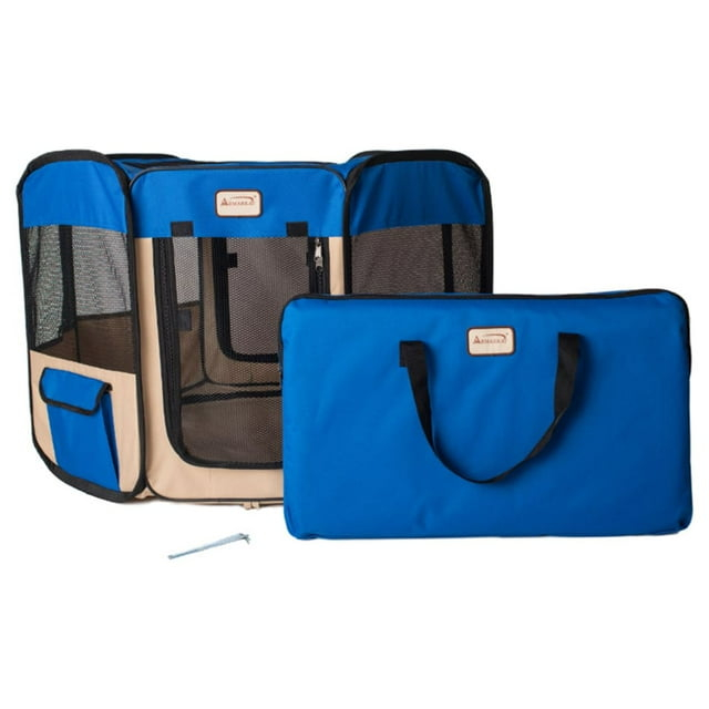 Armarkat Model PP001B-XL Portable Pet Playpen in Blue and Beige Combo