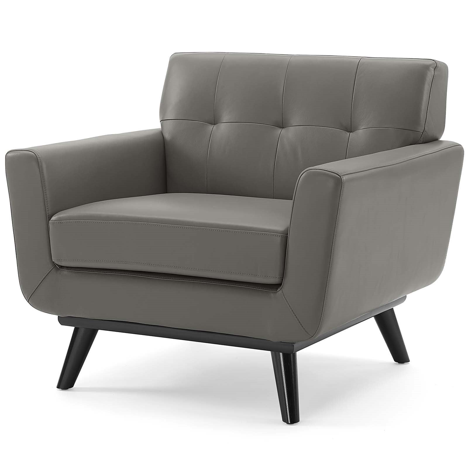 Modway Engage Top-Grain Leather Living Room Lounge Accent Armchair in Gray