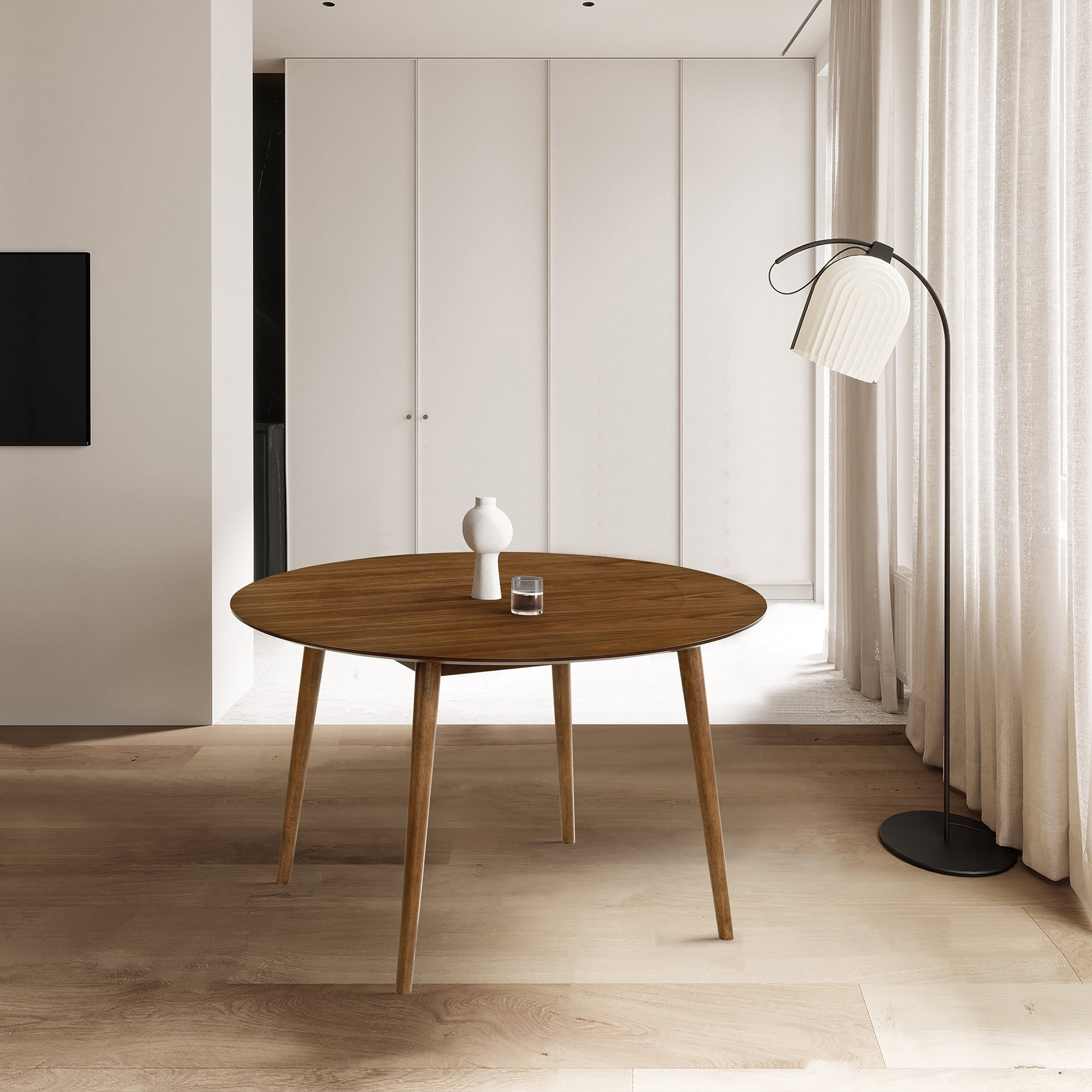 Armen Living Arcadia 48" Round Modern Wood Dining Table in Walnut