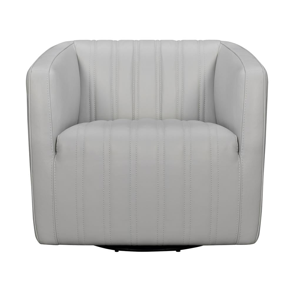 Armen Living Aries Leather Swivel Barrel Chair, Dove Grey