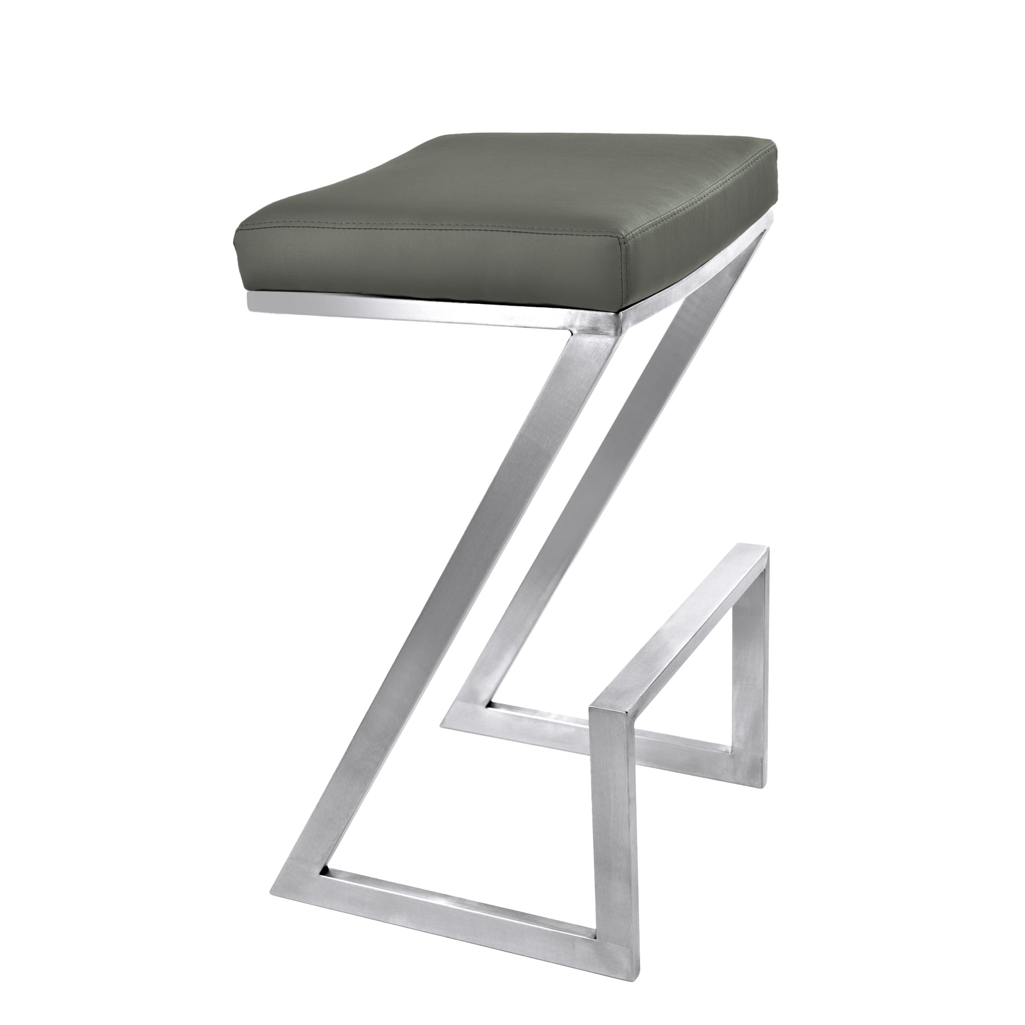Armen Living Atlantis Backless Barstool, Brushed Stainless Steel Finish with PU Upholstery